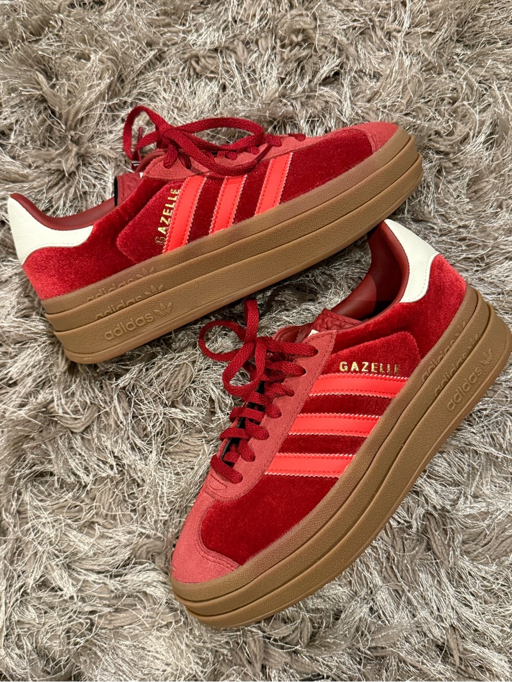 Adidas Gazelle Bold Bright Red Velvet Shoes